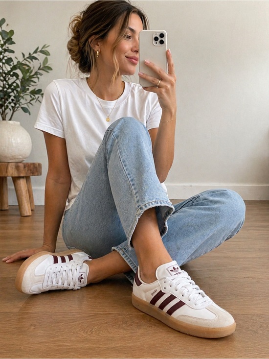 adidas Shoes - Adidas Samba OG Womens 8.5 White Burgundy Gum Sole Sneakers NWT Classic Trend